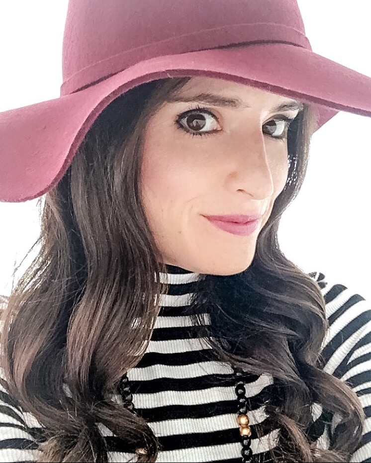 floppy-hat-selfie-striped-mock-turtleneck